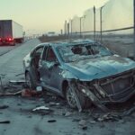 A crashed Cadillac in Bay City, TX